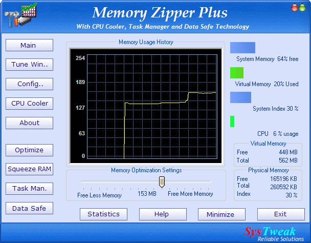 Systweak Memory Zipper Plus Screenshot